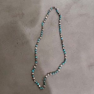 Long Turquoise/Silver toned Beaded Necklace